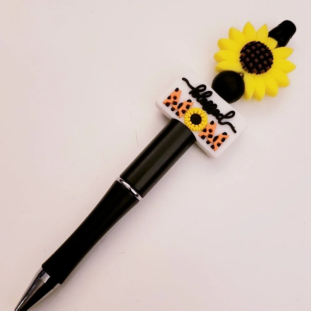 Handmade Blessed Mom Sunflower Beaded Silicone Focal Bead Pen
